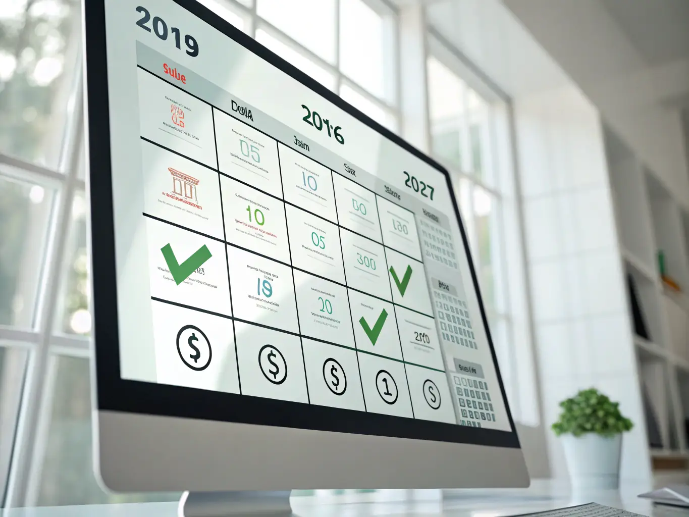 A calendar with bills marked for payment, but with a checkmark indicating they are already paid.